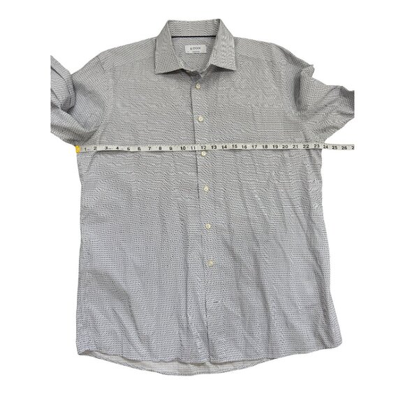 Eton Contemporary Mens Dress Shirt Long Sleeve Blue White Print Cotton Size 17 - Picture 4 of 6